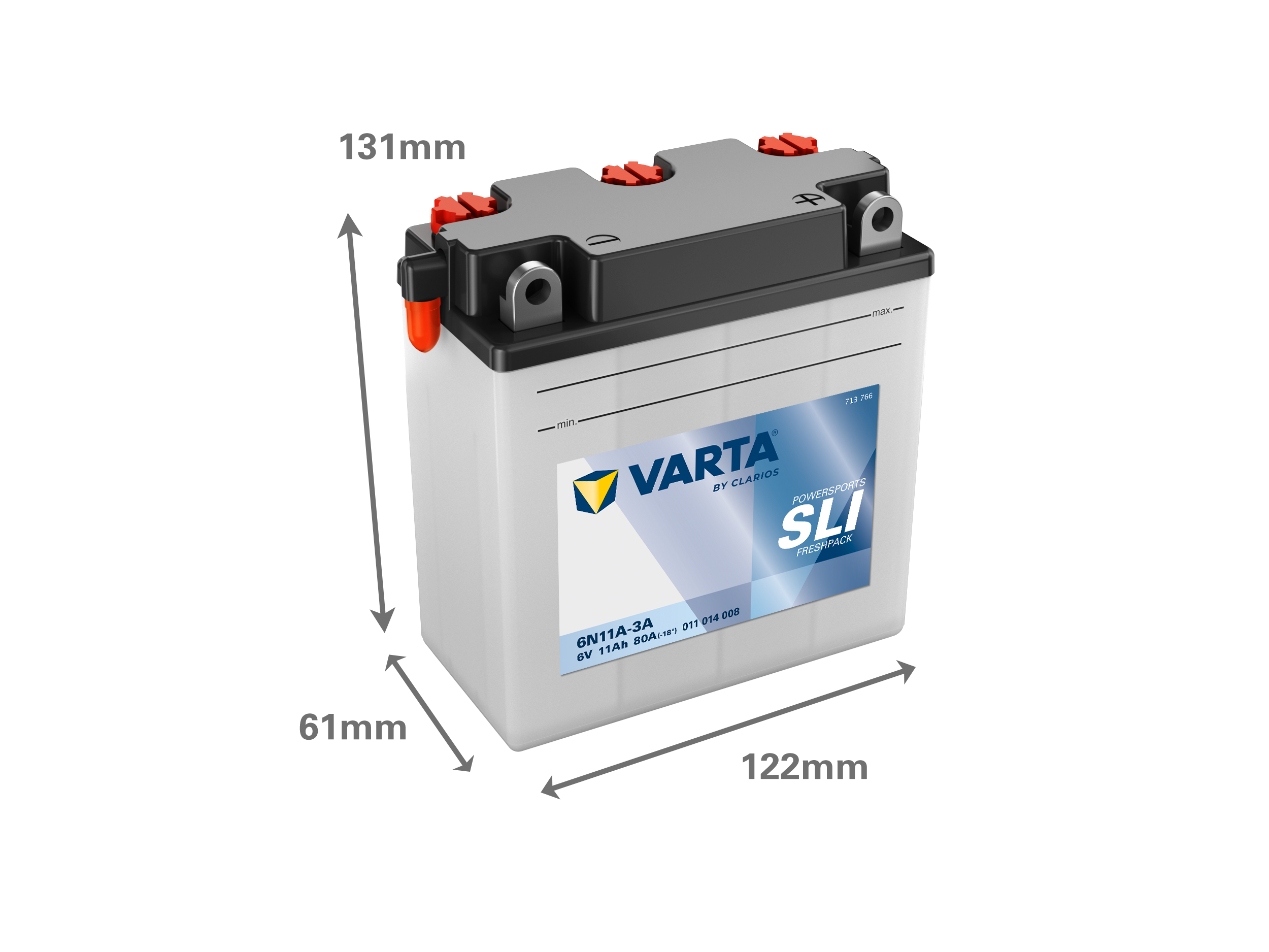 Dimensões da bateria VARTA 011014008