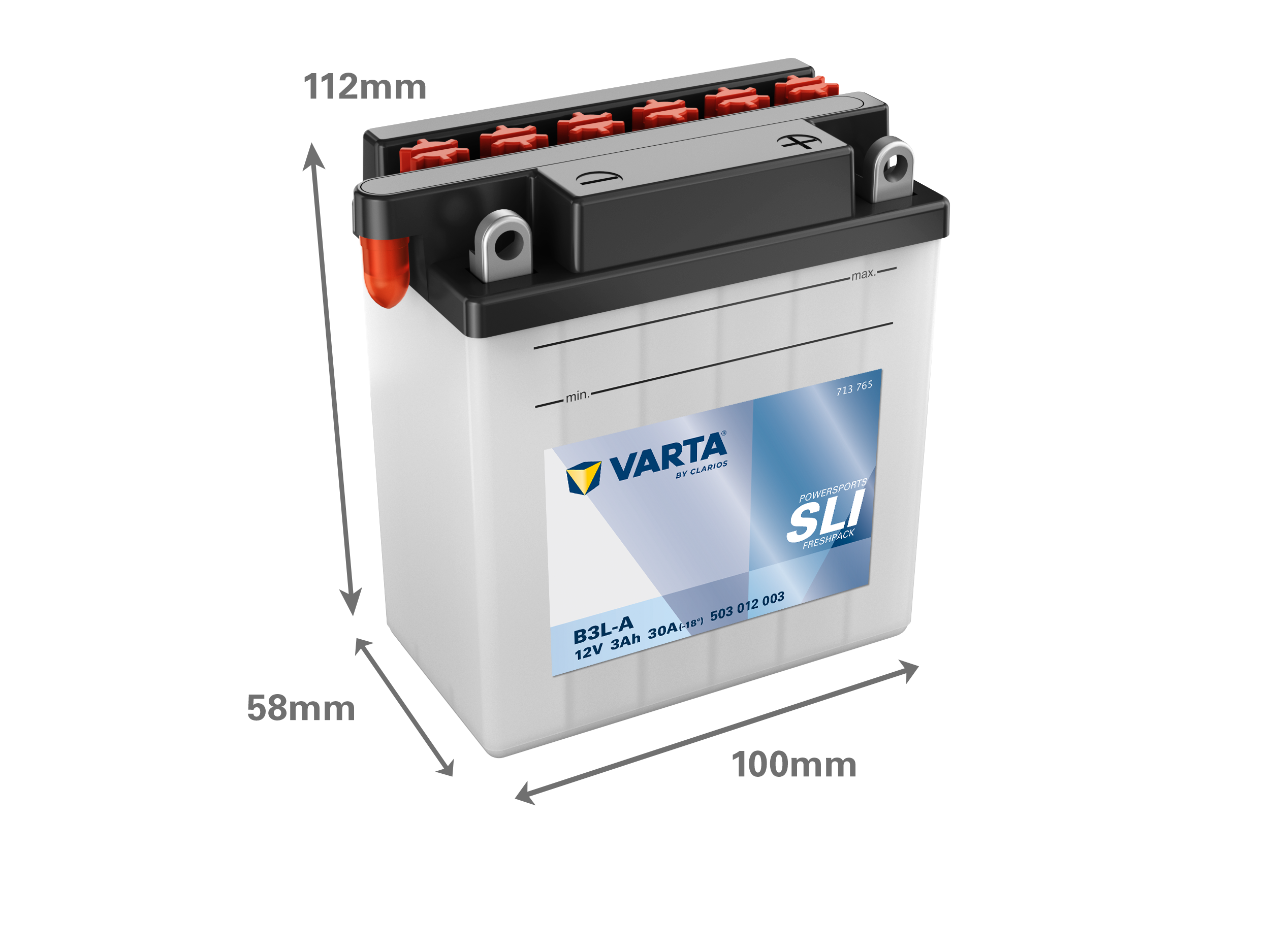 Dimensões da bateria VARTA 503012003