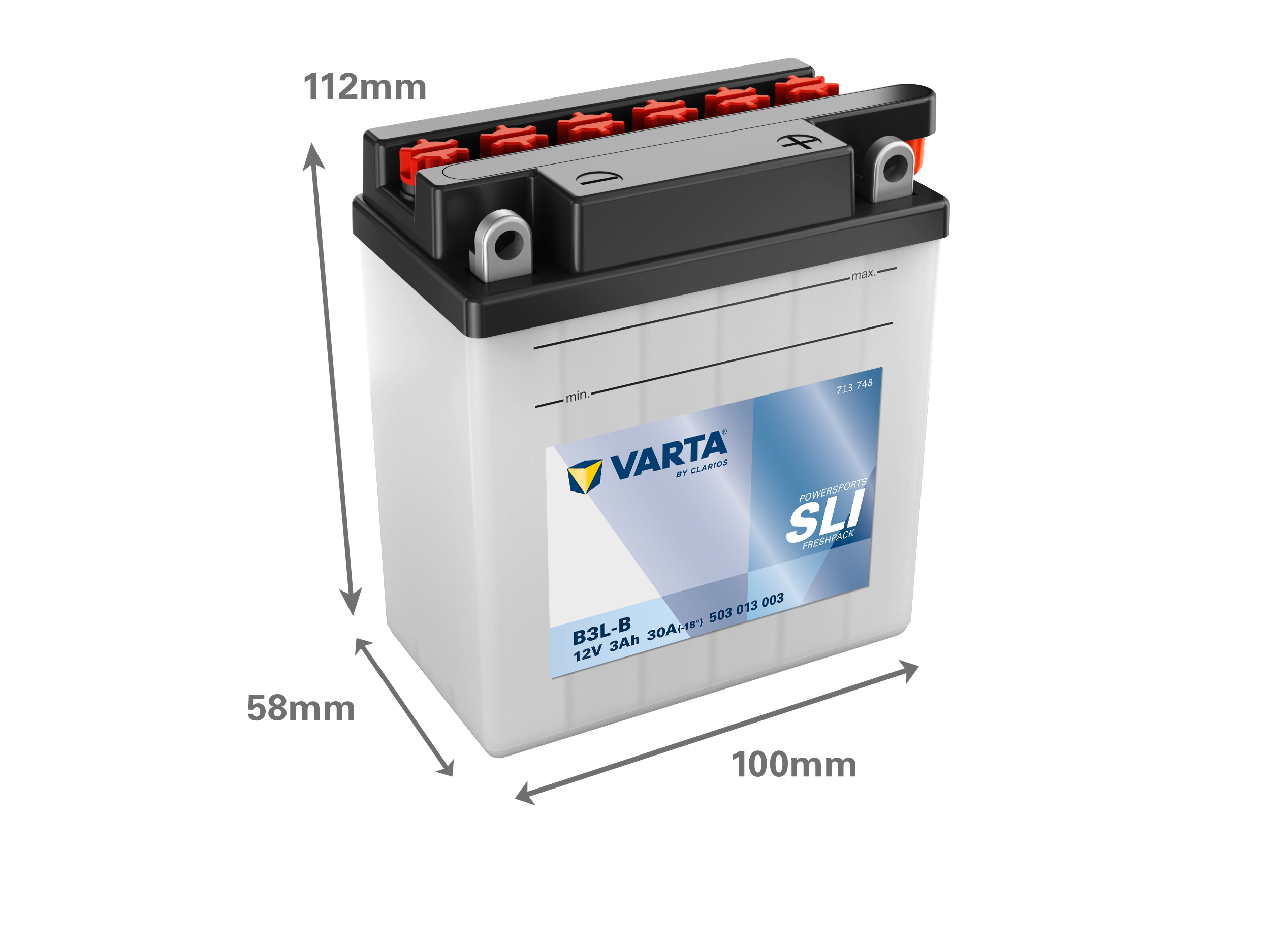 Dimensões da bateria VARTA 503013003