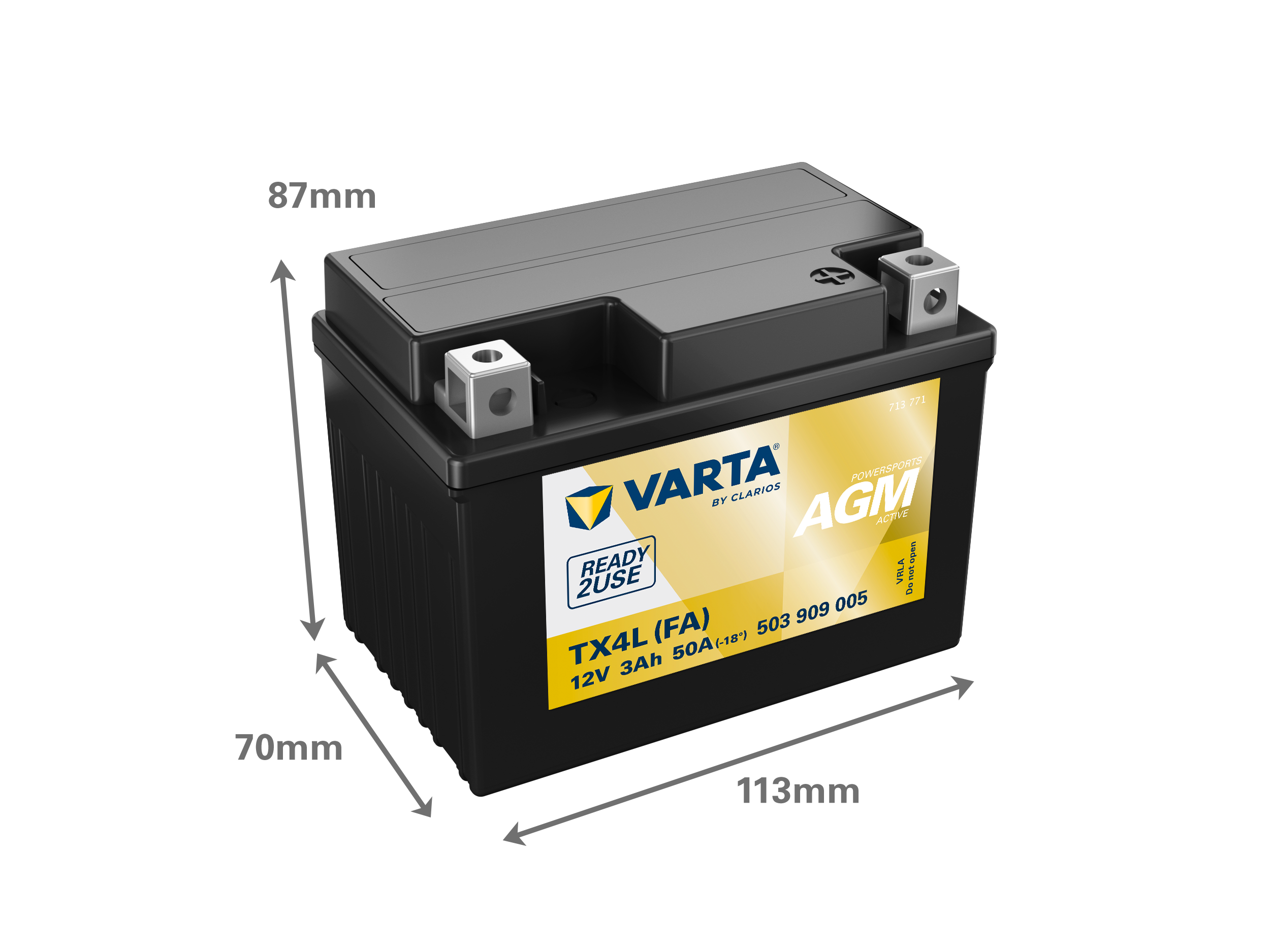 Dimensões da bateria VARTA 503909005