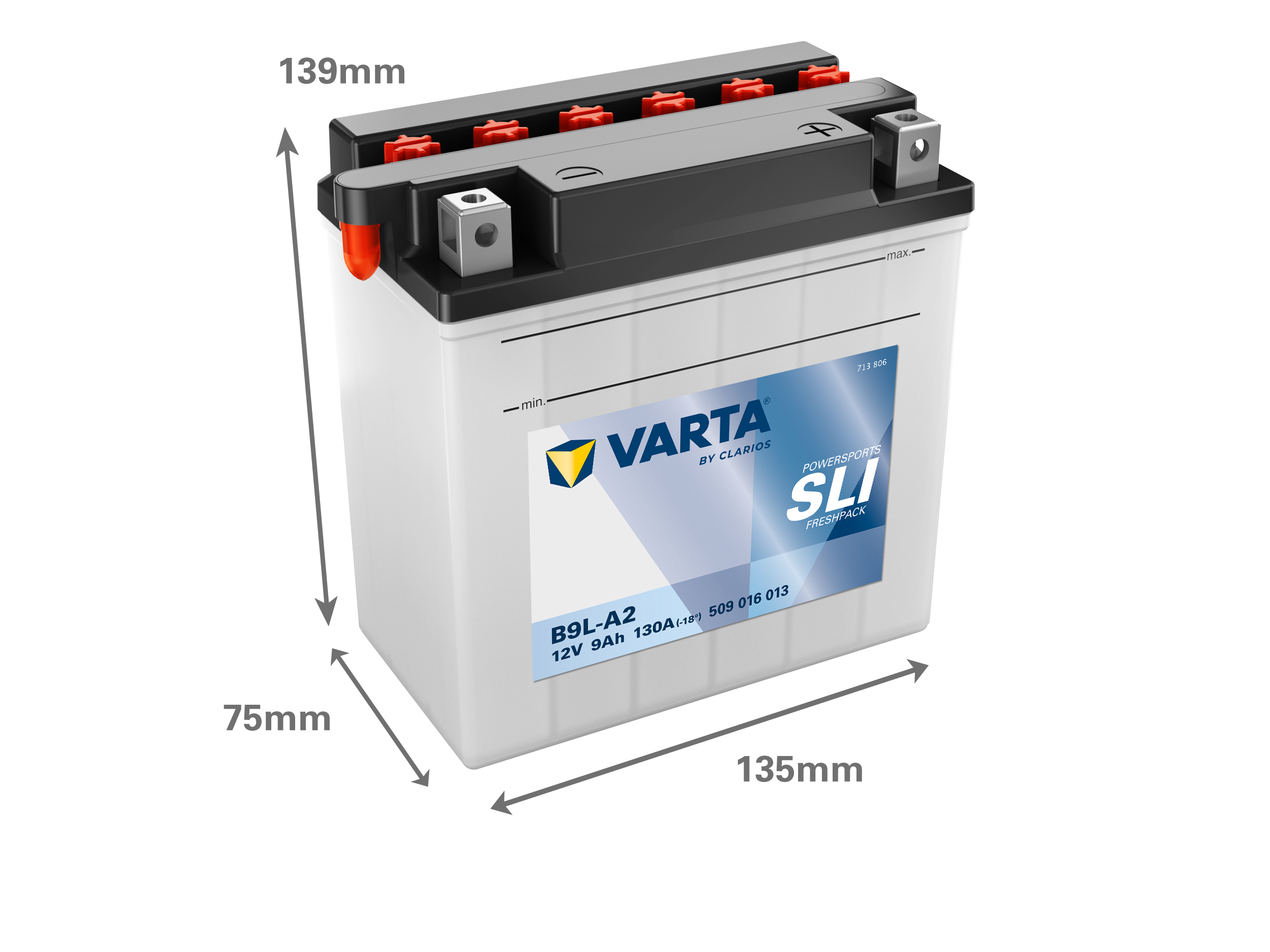 Dimensões da bateria VARTA 509016013