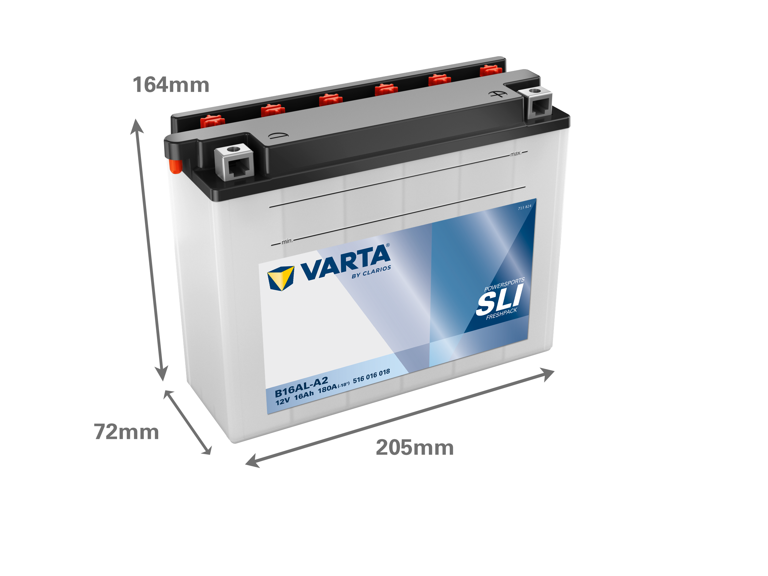 Maße der VARTA 516016018 Batterie