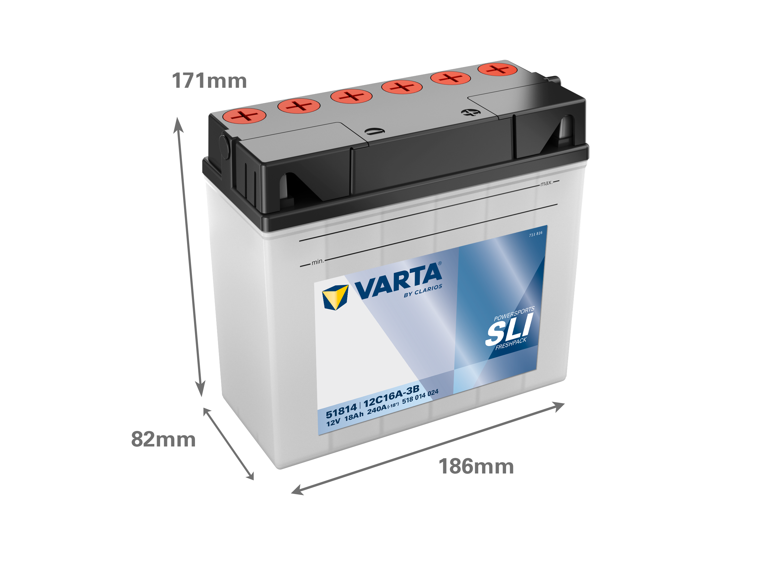 Dimensiones de la batería VARTA 518014024