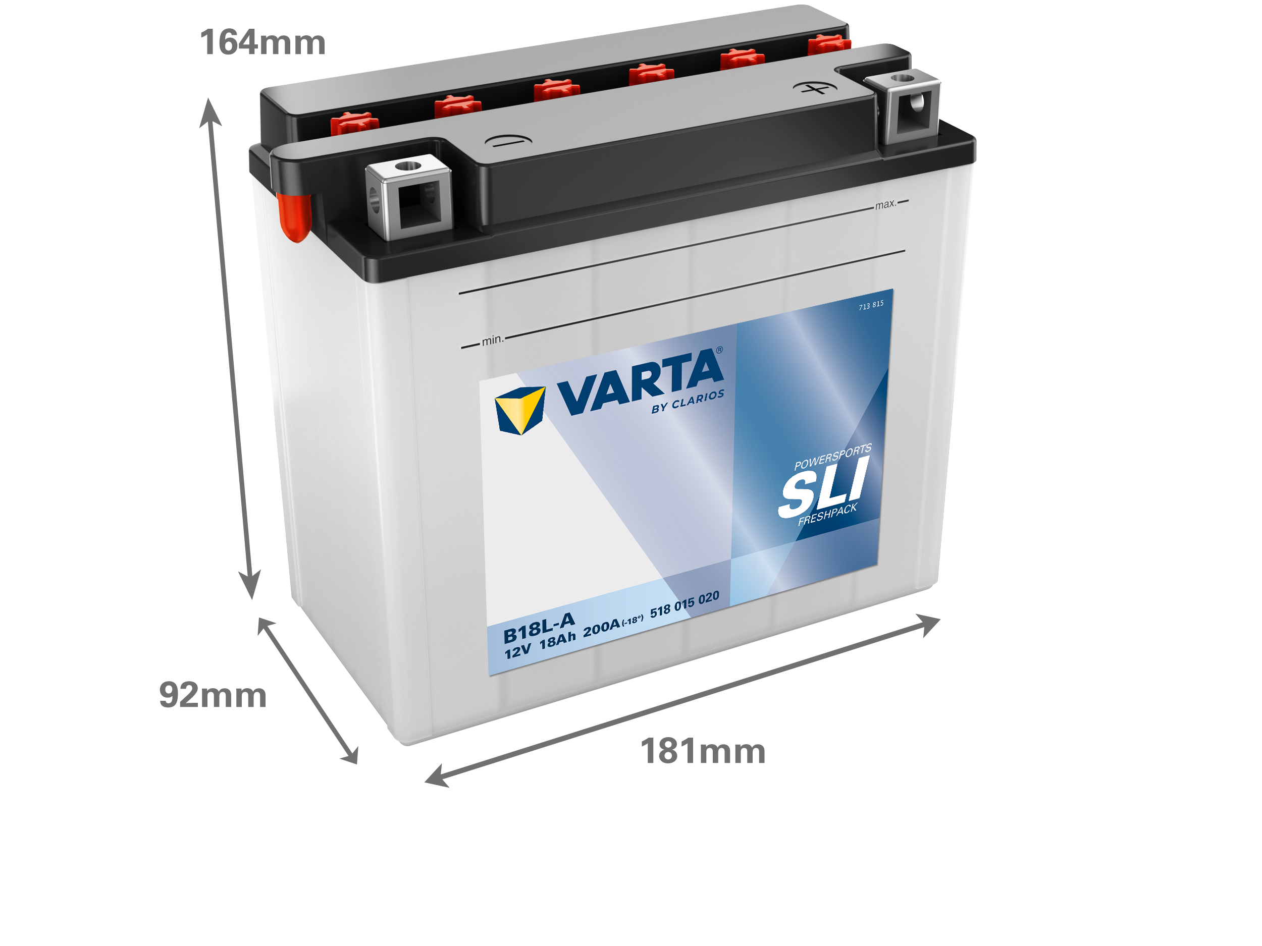 Dimensões da bateria VARTA 518015020