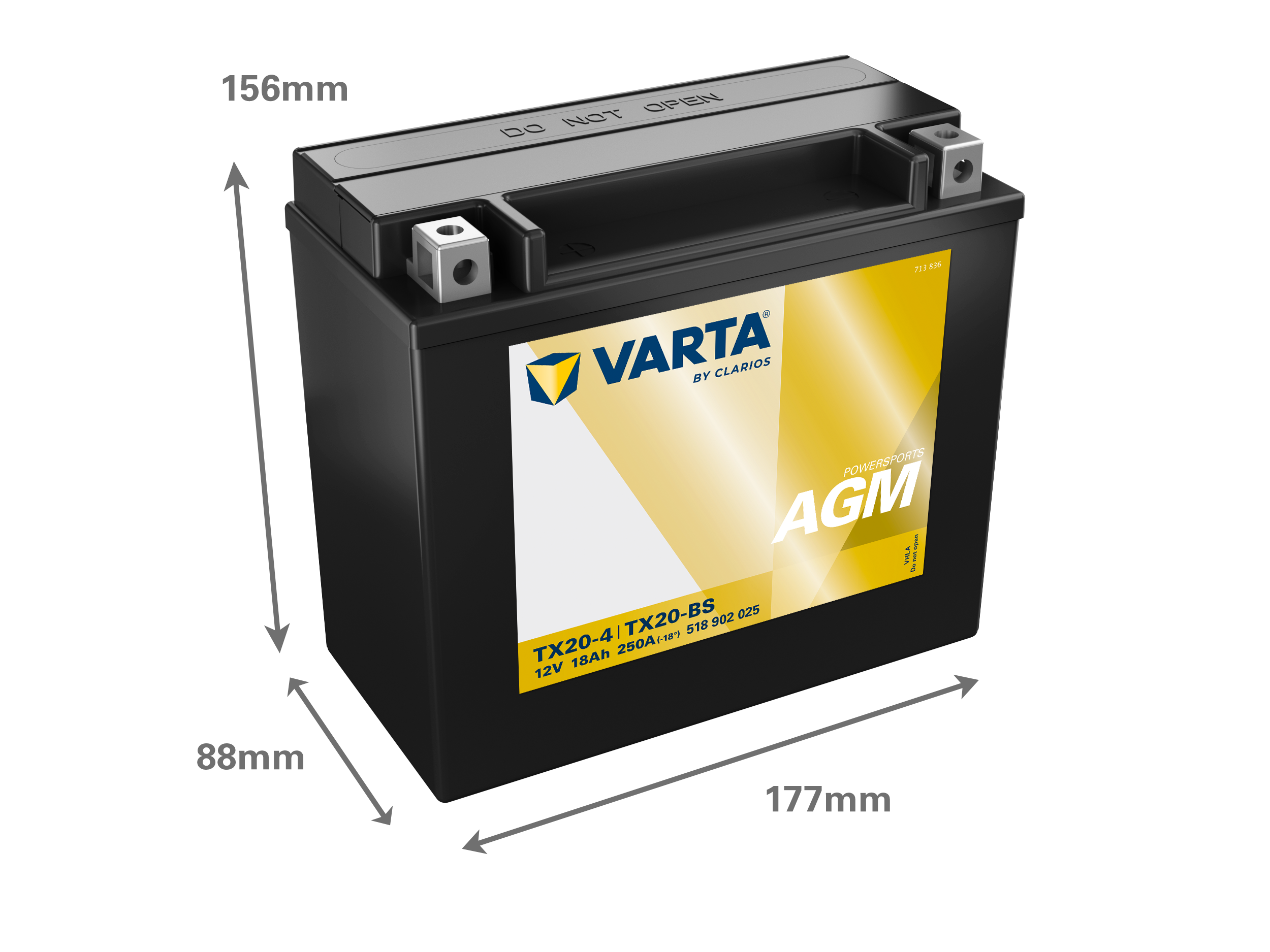 Dimensões da bateria VARTA 518902025
