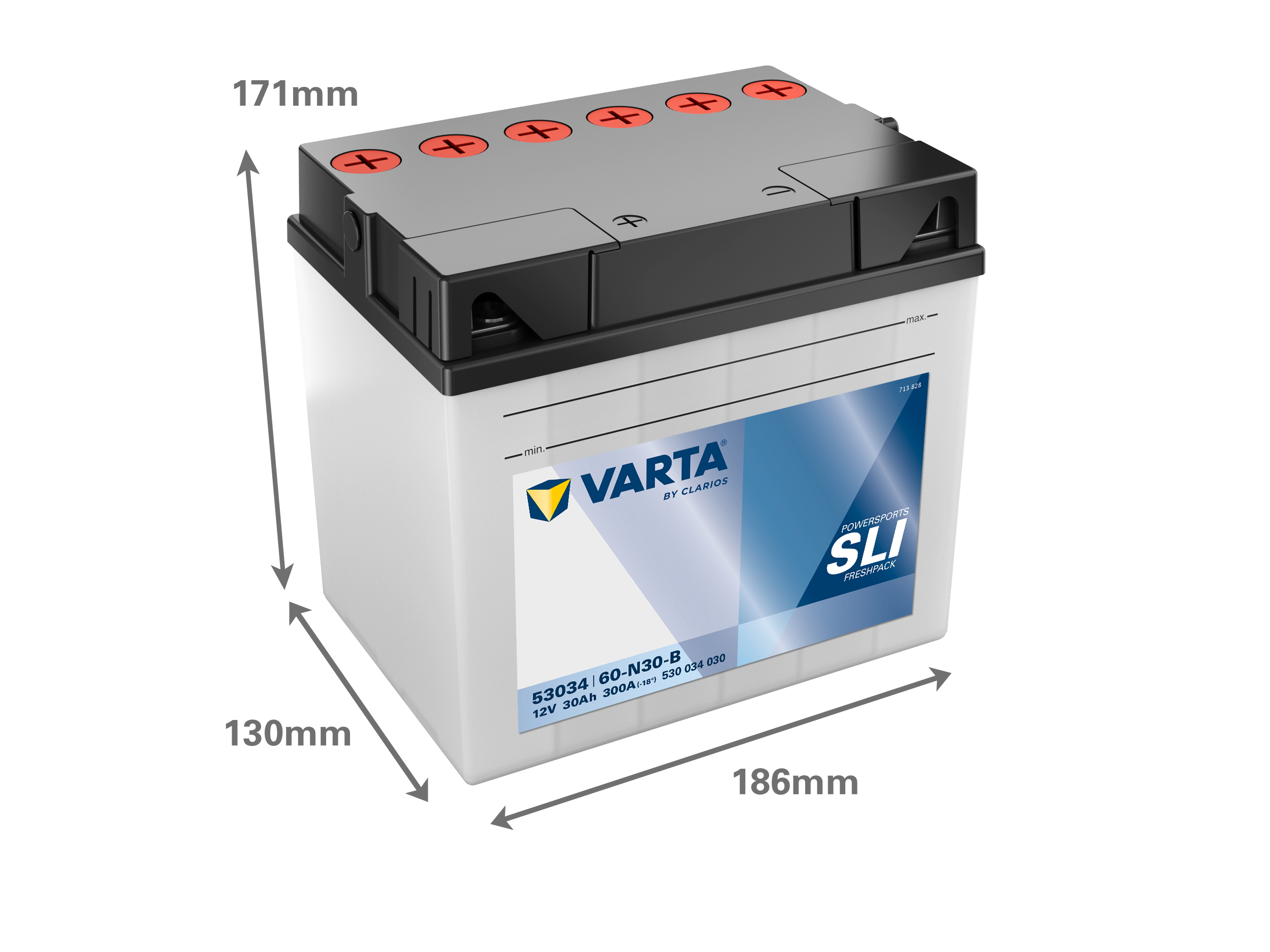 Maße der VARTA 530034030 Batterie