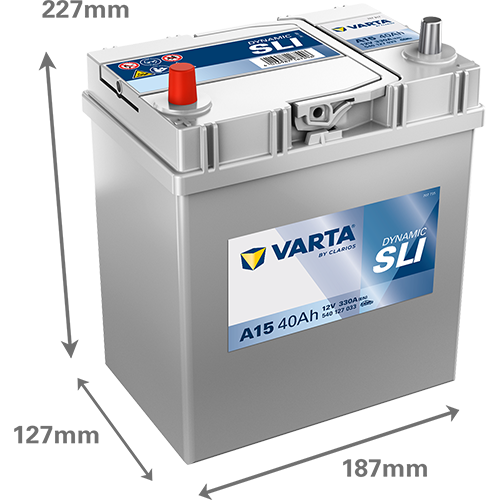 Maße der VARTA A15 Batterie