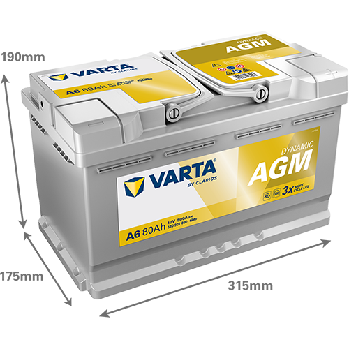 Dimensioni della batteria VARTA A6