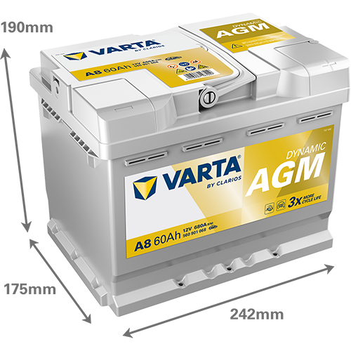 Dimensions de la batterie VARTA A8