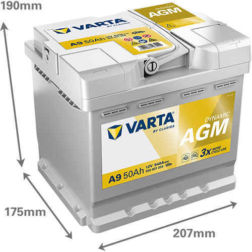 VARTA A9 battery dimensions