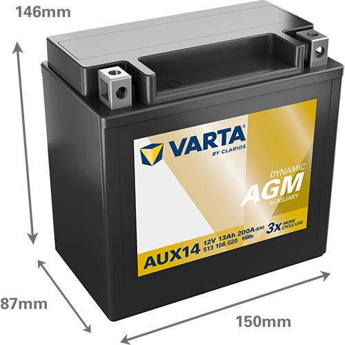 Dimensiones de la batería VARTA AUX14