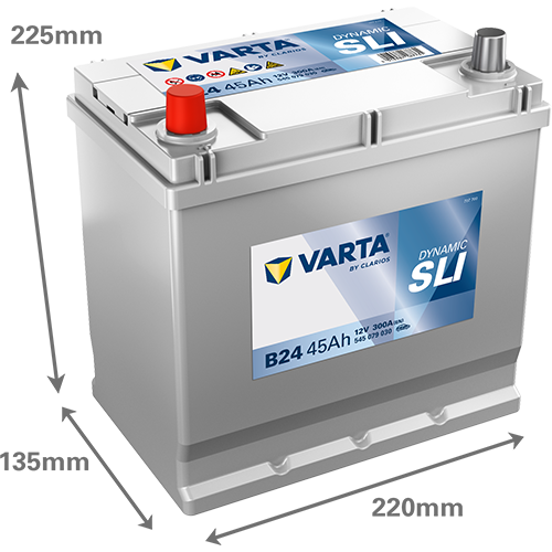 Dimensões da bateria VARTA B24