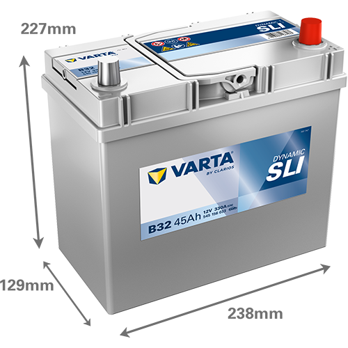 Maße der VARTA B32 Batterie