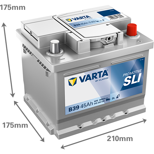 Dimensões da bateria VARTA B39