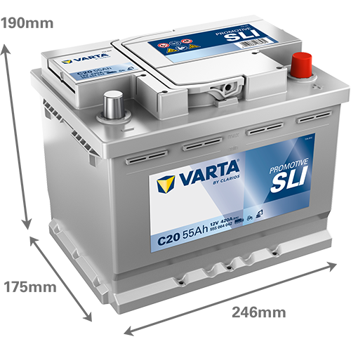 Dimensões da bateria VARTA C20