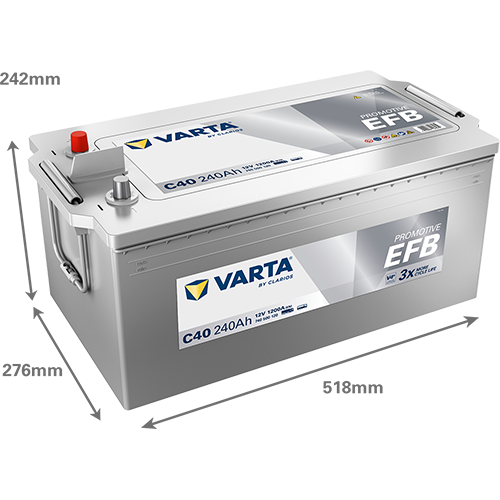 Dimensões da bateria VARTA C40