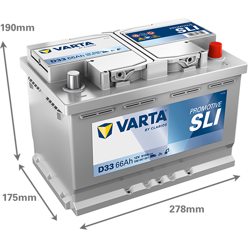 Dimensões da bateria VARTA D33