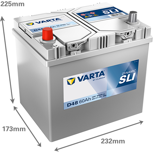 Maße der VARTA D48 Batterie