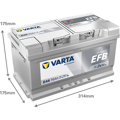 VARTA E46 battery dimensions