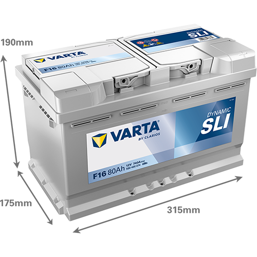 Dimensioni della batteria VARTA F16
