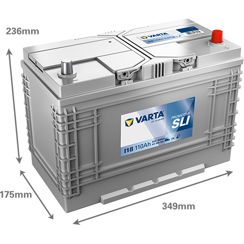 Dimensões da bateria VARTA I18