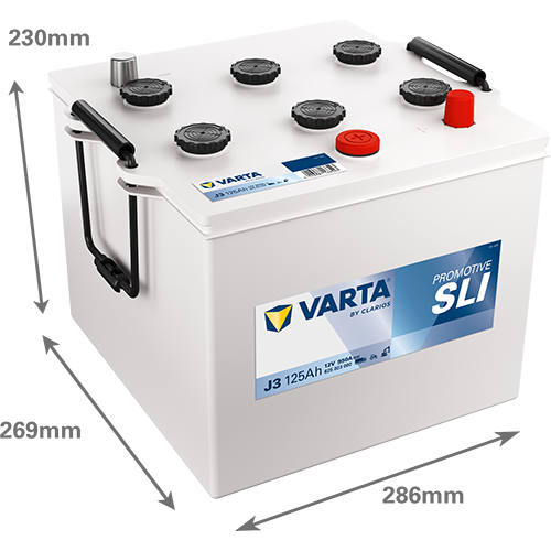 Dimensões da bateria VARTA J3