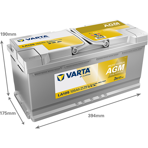 Maße der VARTA LA105 Batterie
