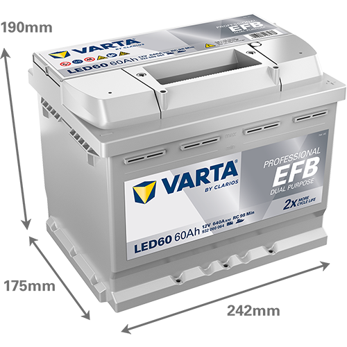 Maße der VARTA LED60 Batterie