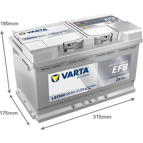 Dimensions de la batterie VARTA LED80