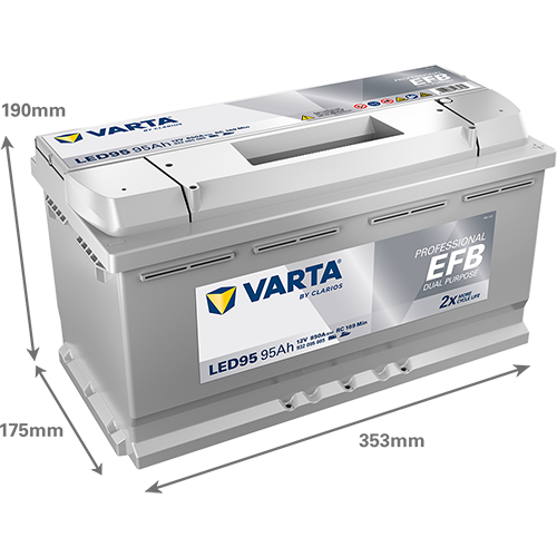 Maße der VARTA LED95 Batterie