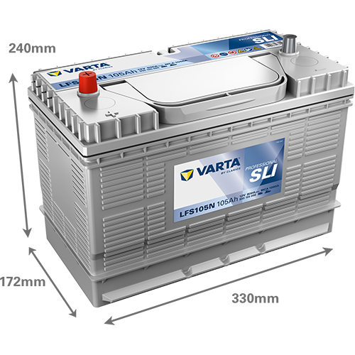 Maße der VARTA LFS105N Batterie