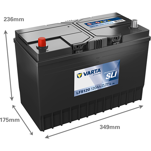 Maße der VARTA LFS120 Batterie