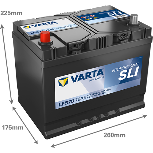 Dimensões da bateria VARTA LFS75