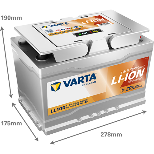 Maße der VARTA LL100 Batterie