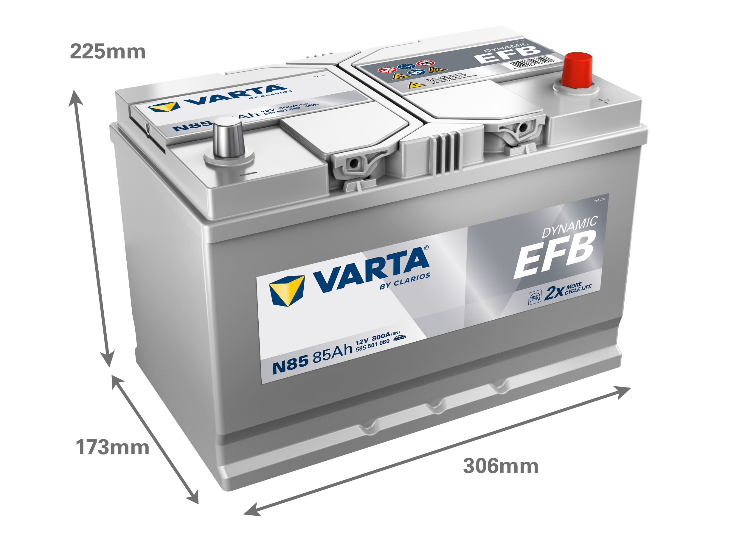 Dimensões da bateria VARTA N85